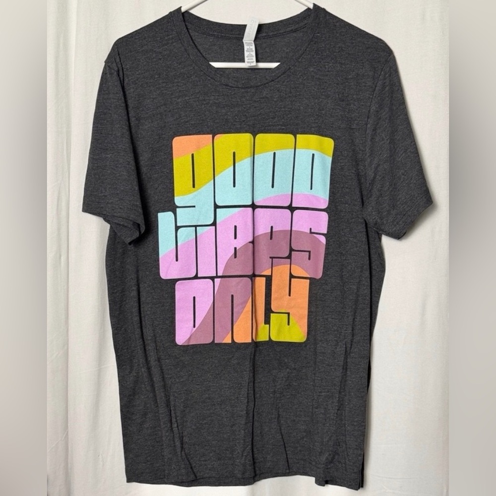 Bella Canvas Good Vibes Only Graphic Tee with Multicolor Print Size Large